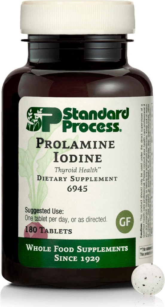 Standard Process Prolamine Iodine Thyroid Health Dietary Supplement - Vegan, Gluten-Free, Non-Dairy, & Non-Soy - Essential Endocrine Support - 180 Tablets