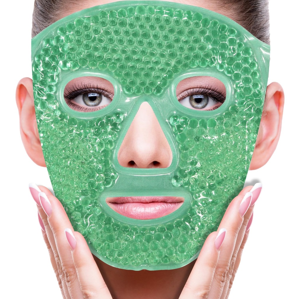 ZNÖCUETÖD Ansigtsmaske Ice Pack til reduktion af Puffiness, Tasker Under Øjne, Puffy Dark Circles, Migræne, Hot / Cold Pack med Soft Plush Backing (Grøn # 43)
