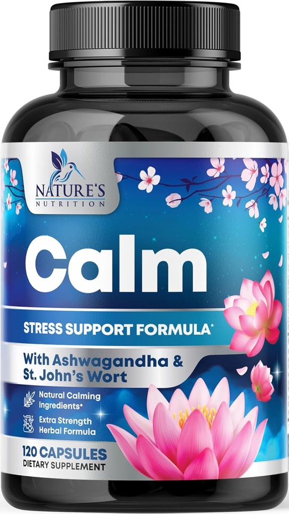 Natural Calm, Unwind & Relax Support - Ashwagandha, GABA, Magnesium, L- Theanine & Mere - Natural Focus, Energy & Immunsupport - Natural 's non-GMO, Vegan, Gluten Free, Flasket i USA - 120 Kapsler