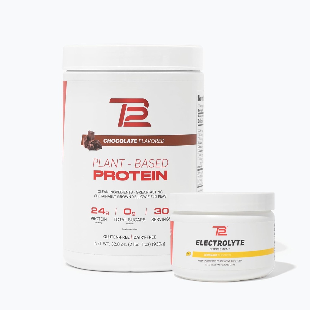 TB12 Plant Based Strength & Hydration Bundle (Chocolate Protein Powder & Lemonade Electrolytes), Support Muscle Recovery & Hydration, Dairy Free, Non- GMO, Soy- Free
