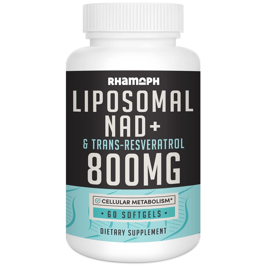 Liposomal NAD + 800 mg med Trans- Resveratrol 300 mg, Max Absorption, Faktisk NAD + Boosting supplement til sund aldring, cellular energi, DNA reparation, lang levetid - 60 Softgels