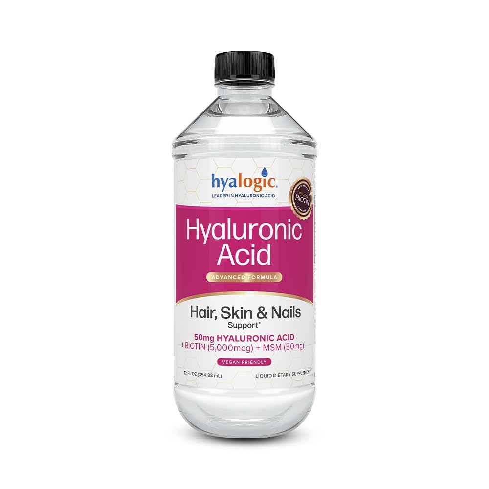 Hyalogisk væske Hyaluronsyre supplement - Støtte til sundt hår, hud og negle med 5.000 mcg biotin og 50mg MSM - naturlig hydrering for hele kroppen - høj molekylvægt formel - 12 oz