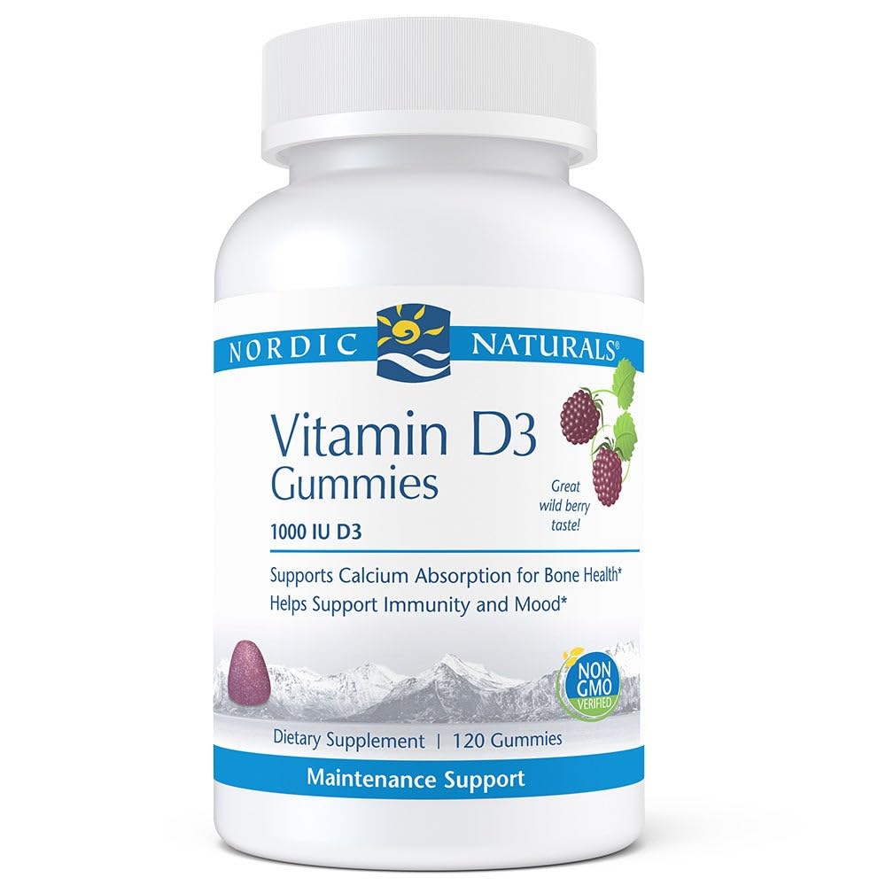 Nordic Naturals Pro Vitamin D3 Gummies, Wild Berry - 120 Gummies - 1000 IE Vitamin D3 - Great Smag - Sunde knogler, Mood & immunsystem funktion - Non- GMO - 120 Servering