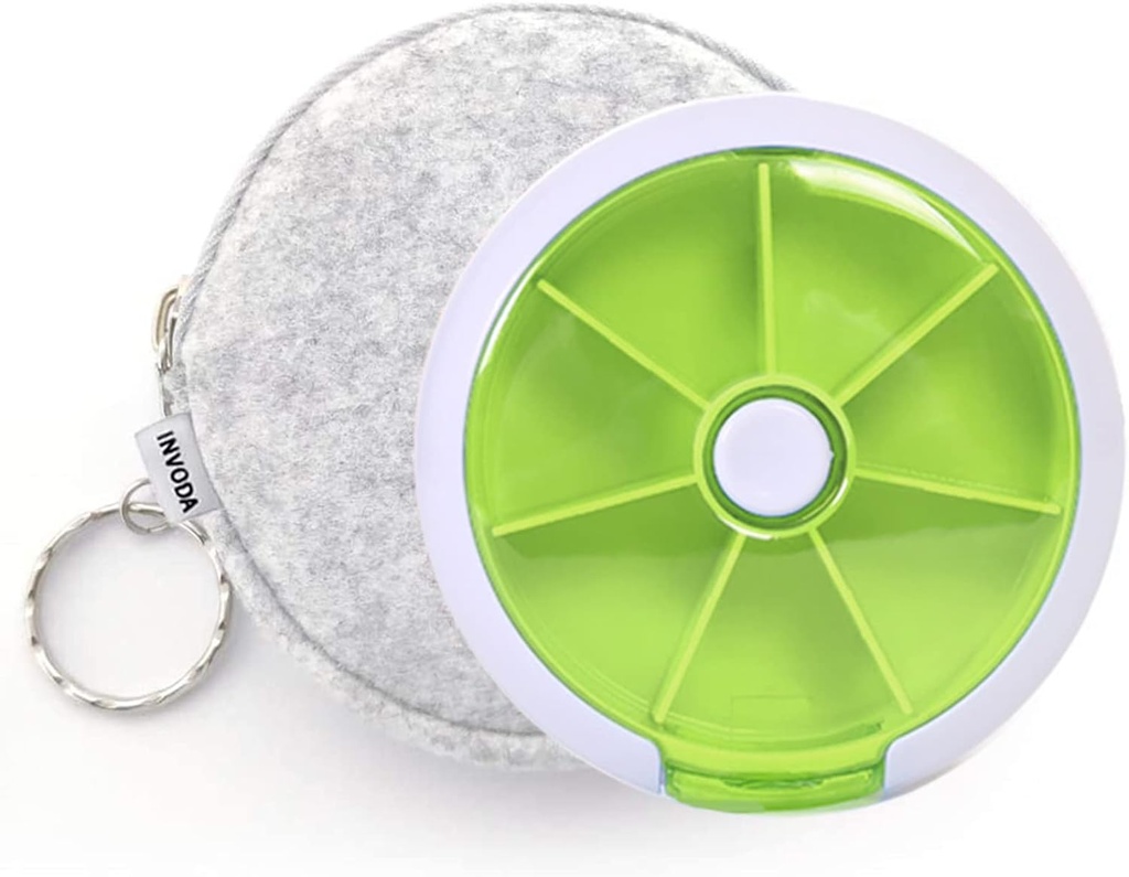 Pill Organizer Rejsepille sag for purse portable medicin tilfælde små uger Pill Box for vitaminer / fiskeolie / piller / kosttilskud (Green 02 + Bag)