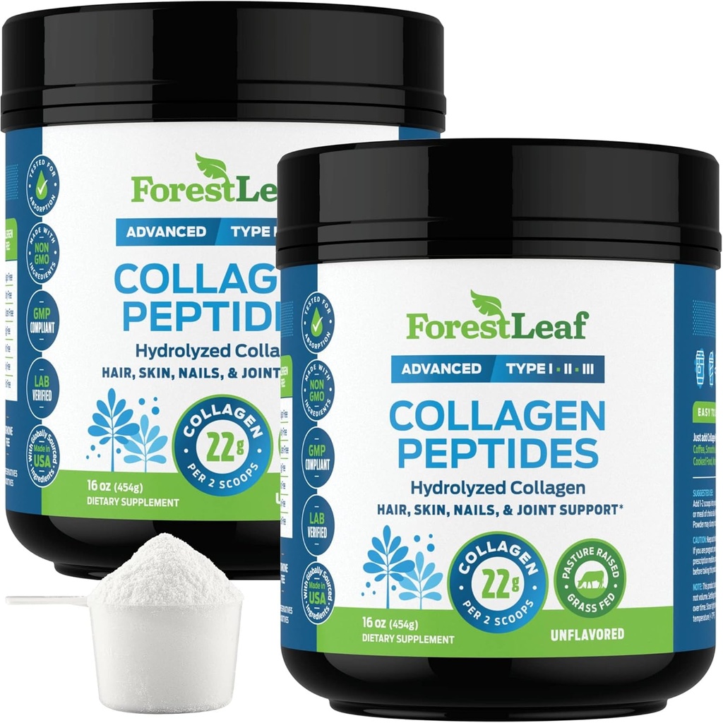 Collagen Peptider Pulver Unflavored - Hydrolyzed Collagen Protein Powder Type 1, 2 & 3 - Græs Fed Keto Collagen Pulver til kvinder & mænd - Vital hår, hud, negle, Joints, Inddrivelse, 11g Per Servering