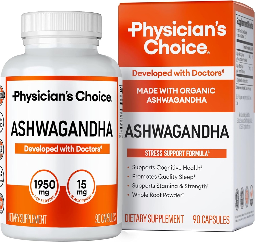 Lægens CHOICE Ashwagandha Supplement - 1950mg Biotilgængelig Organic Ashwagandha Root Powder - Black Pepper Extract, Stress Support, Mood Support Supplement, 90 Veggie Ashwagandha Kapsler