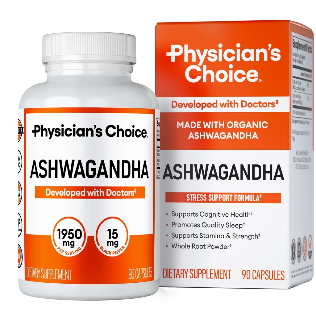 Lægens CHOICE Ashwagandha Supplement - 1950mg Biotilgængelig Organic Ashwagandha Root Powder - Black Pepper Extract, Stress Support, Mood Support Supplement, 90 Veggie Ashwagandha Kapsler