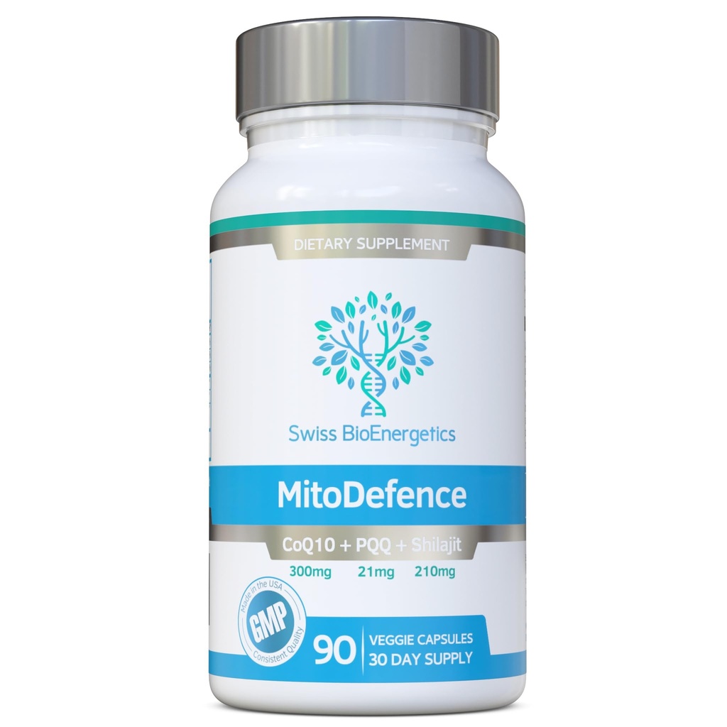 MitoDefence - 300mg CoQ10 med 21mg PQQ og 210mg Shilajit Daglig dosis - All- in- ONE Mitokondriel Support med Forbedret Absorption - Fremstillet og testet i USA