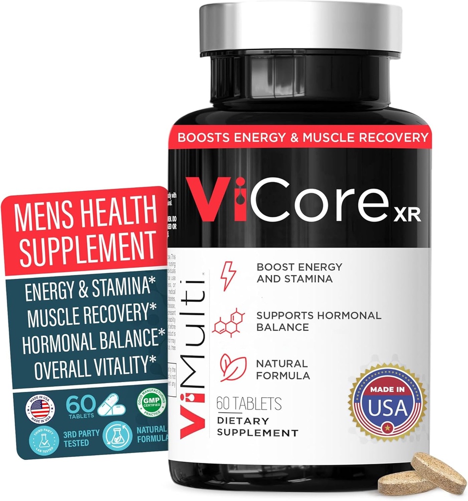 ViCore Premium Herbal Supplement - Tongkat Ali (Longjack), Maca Root, Panax Ginseng, Zink & L- Arginin - understøtter energi, Stamina, immunforsvar sundhed & mænds Wellness - 60 kapsler