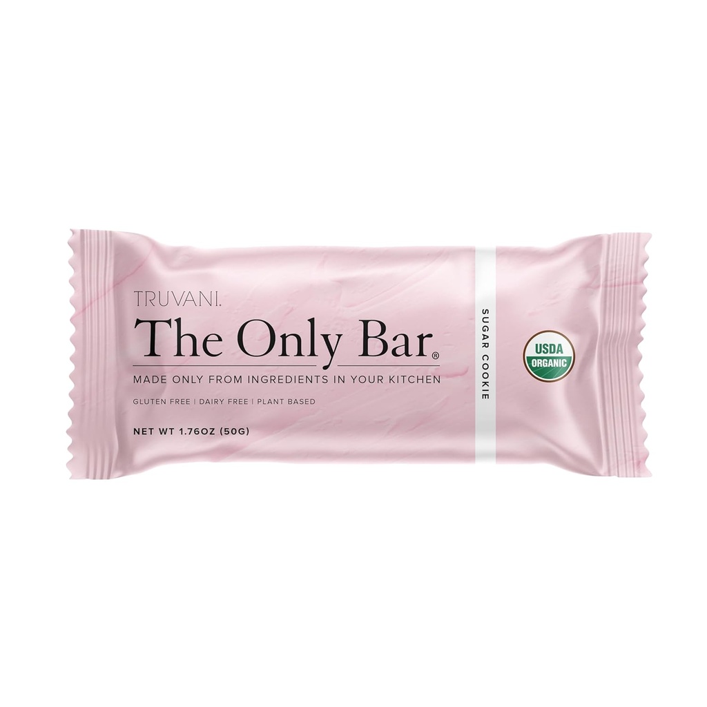 Truvani Plant Based Snack Bars | Sugar Cookie 1 Pack | 6g Protein | USDA Organic and Vegan | The Only Bar | Dairy, Soy, and Gluten Free | Individually Wrapped
