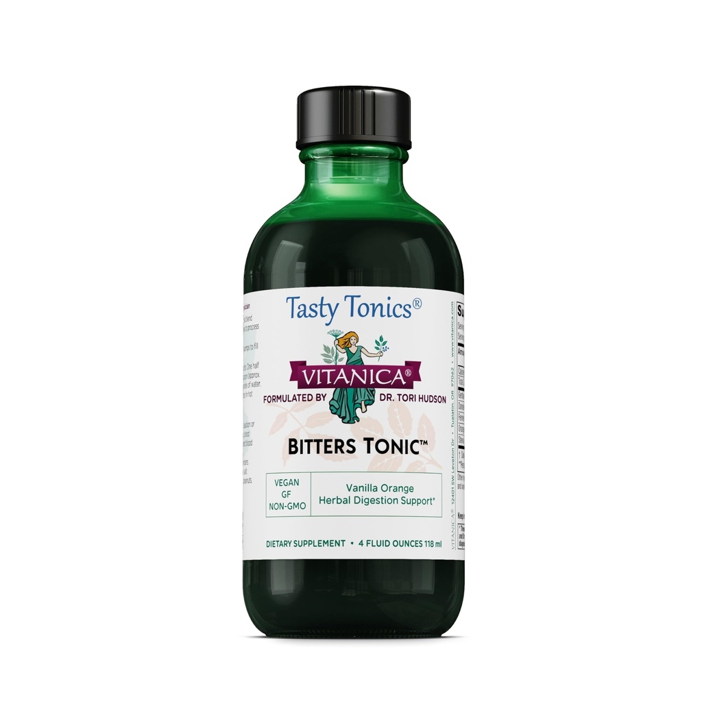 Vitanica Bitters Tonic, flydende fordøjelse tillæg, fordøjelsesstøtte, alkohol fri, Vanilla Orange, Vegan, 4 Ounce (Bitters Tonic)