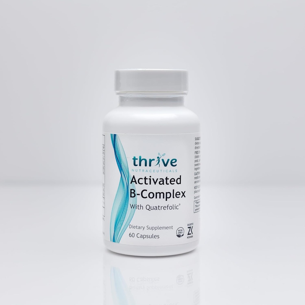 Thrive Nutracatives Aktiveret B- Complex med Quatrefolin - 60 Non- GMO kapsler - Kosher Kosterkost supplement til optimal sundhed - fri for Gær & Gluten, understøtter energi & kognitiv funktion