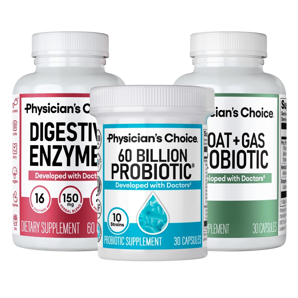 Lægens CHOICE Gut Guardian Bundle: 60 milliarder Probiotisk 30ct + Bloat & Gas Probiotisk 30ct + fordøjelsesenzymer 60ct