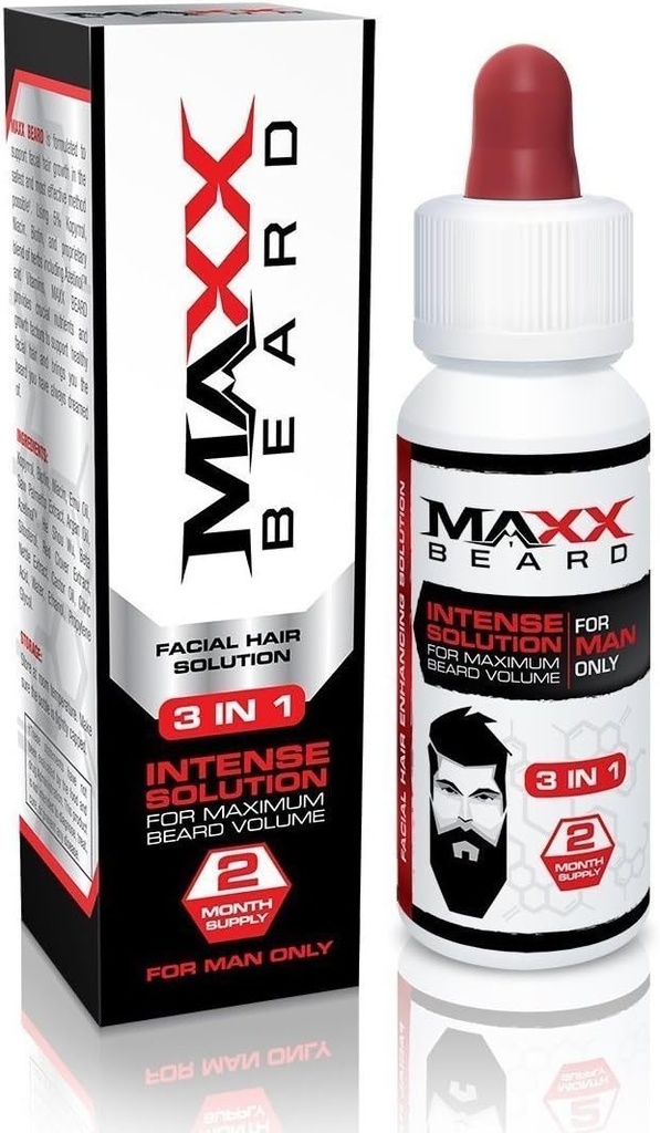 Maxx Beard - # 1 Beard Growth Solution, Natural Solution for Maximum Beard Volumet2 Måned Supply