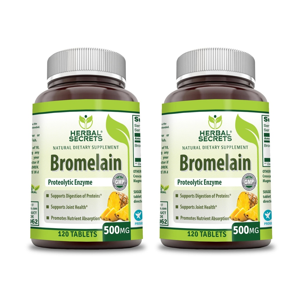 Urtehemmeligheder Bromelain 500 Mg 120 tabletter Supplement 124; pakning med 2 MB 124; Non- GROMLE 124; Gluten Free