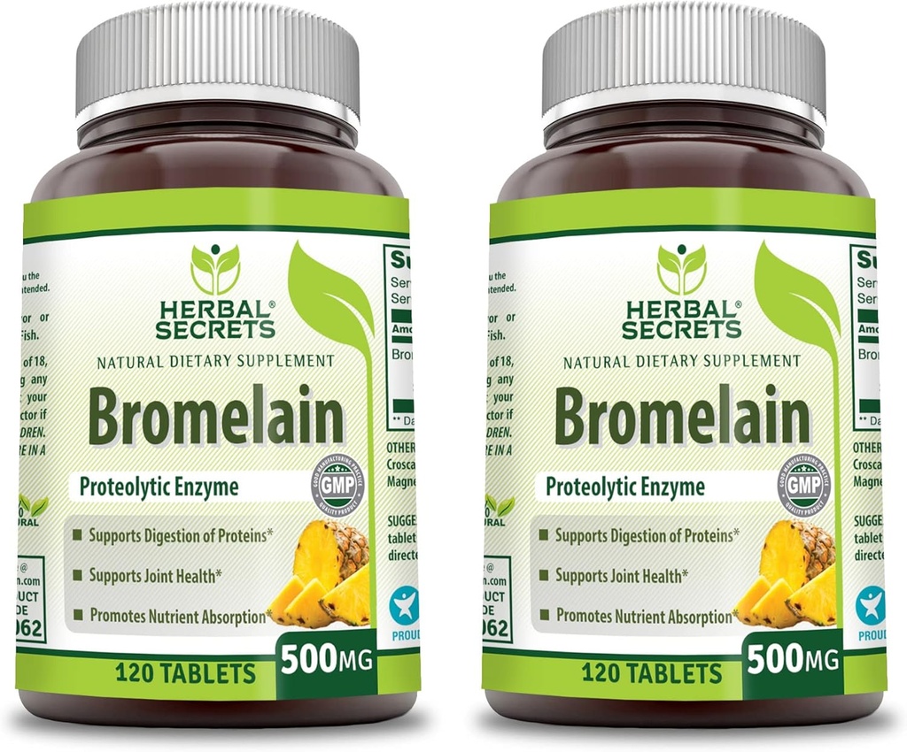 Urtehemmeligheder Bromelain 500 Mg 120 tabletter Supplement 124; pakning med 2 MB 124; Non- GROMLE 124; Gluten Free