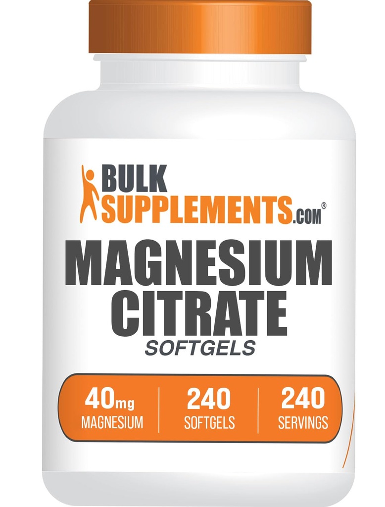 BulkSupplements.com Magnesium Citrate Softgels - Magnesium Supplement, Magnesium Citrate Supplement - 250 mg (med 40mg Magnesium), Gluten Free, 1 Softgel per servering, 240 Tæl (pakke med 1)