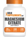 BulkSupplements.com Magnesium Citrate Softgels - Magnesium Supplement, Magnesium Citrate Supplement - 250 mg (med 40mg Magnesium), Gluten Free, 1 Softgel per servering, 240 Tæl (pakke med 1)