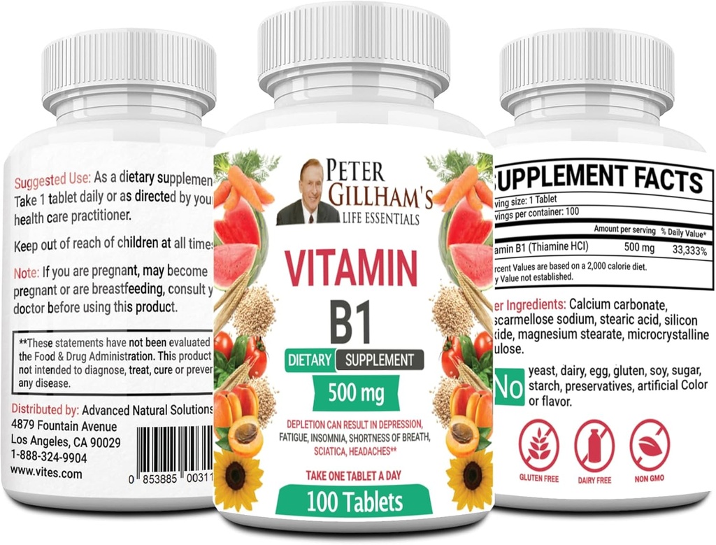 Peters Choice B1 tabletter Kosttilskud (B1 500mg, 100 tabletter)