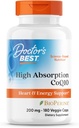 Doctor 's Best High Absorption CoQ10, Heart & Energy Support, USP Verified, Naturlig Fermenteret CoQ10, Non- GMO Gluten Free, Soy Free, Vegan 180 Veggie Caps