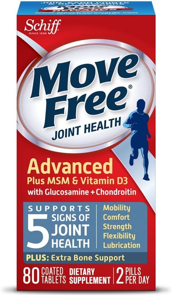 Move Free Advanced Plus MSM and Vitamin D3, 80 tabletter - Joint Health Supplement med Glucosamin og Chondroitin (pakke med 4)