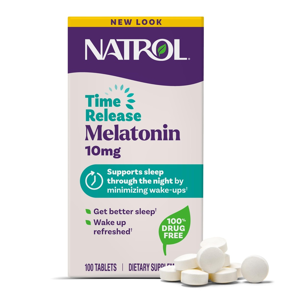 Natrol Melatonin 10mg Time Release Tablets, Sleep Dietary Supplement for Restful Sleep, 100 Melatonin Time Release Tablets, 100 Servere