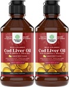 Islandsk Wild Fanget Cod Lever Oil Liquid - Fish Oil Drops med Omega 3, EPA, DHA, Vitamin D & A - Flydende Cod Lever supplement til hjerte, fælles, hjerne & immunforsvar - 240 ml (8 Ounce) 2 Pack