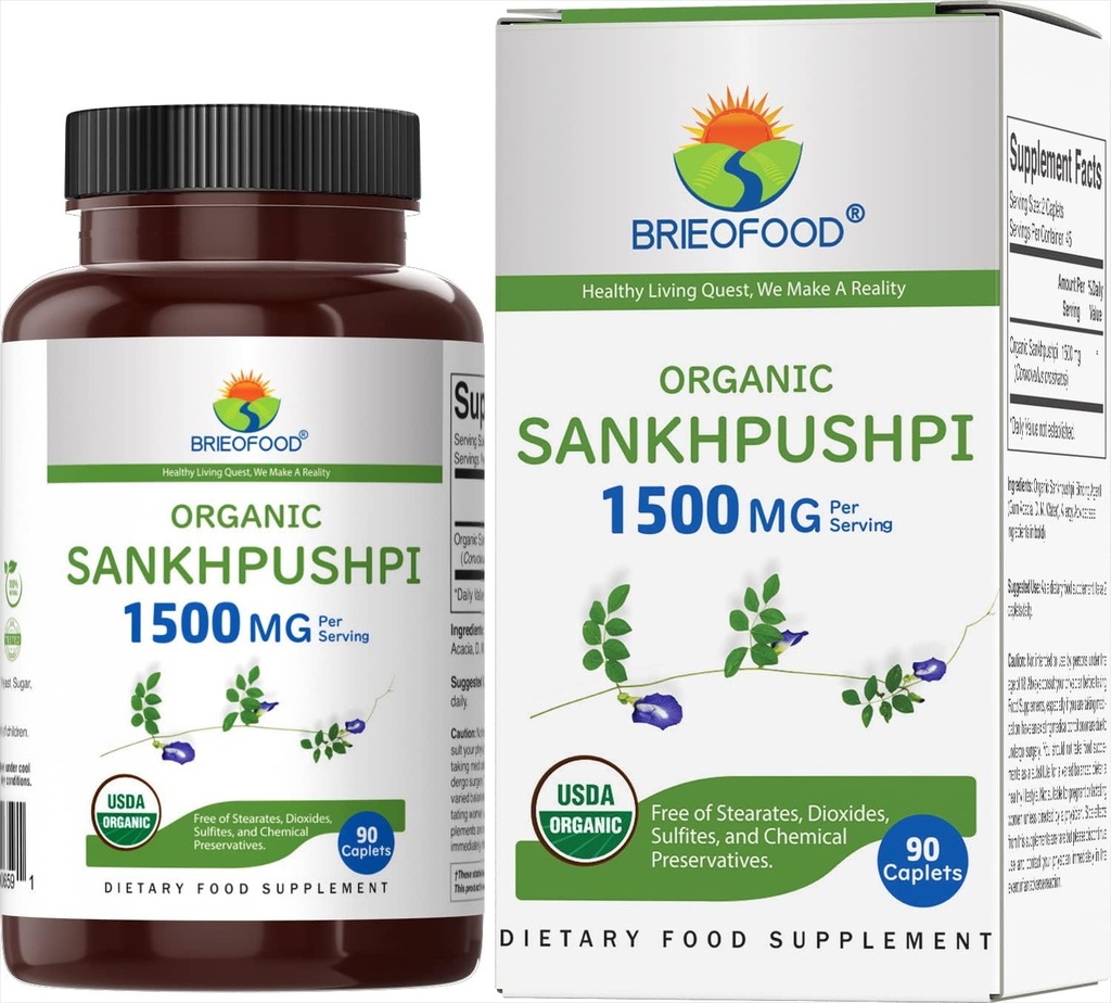 Brieofood Organic Sankhpumpi 1500mg, 45 Servering, Vegetarisk, Gluten Gratis, 90 Vegetariske tabletter
