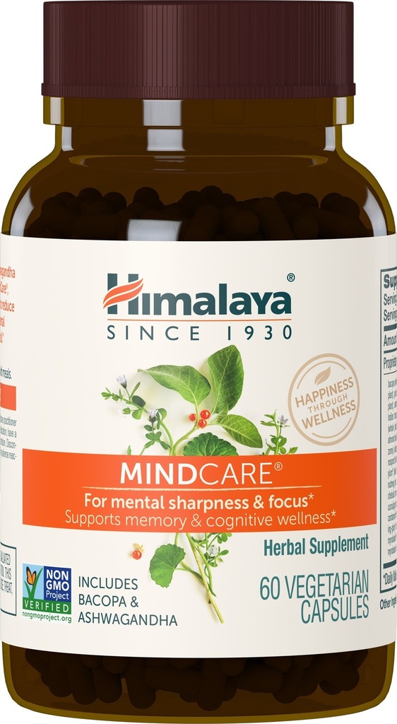 Himalaya MindCare - Nootrop Herbal Brain Support for Memory and Focus Support - Vegan, Non- GMO, Gluten Free, 1170 mg, 60 kapsler