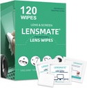 Lensmate 120 Grev Lens-servietter til Eyeglasses, Præ- fugtgivende & individuelt indpakkede Eyeglass-servietter, Lens-renseservietter til Eyeglasses, Solbriller, Briller og Kamera Lens