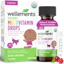Wellows Organic Baby Multivitamin Drops (1 Fl Oz) - Cherry Flavor Flydende Multivitaminer til spædbørn og tandlæger (2 måneder +) - Toddler Vitaminer til immunforsvar *, sund vækst & benudvikling *
