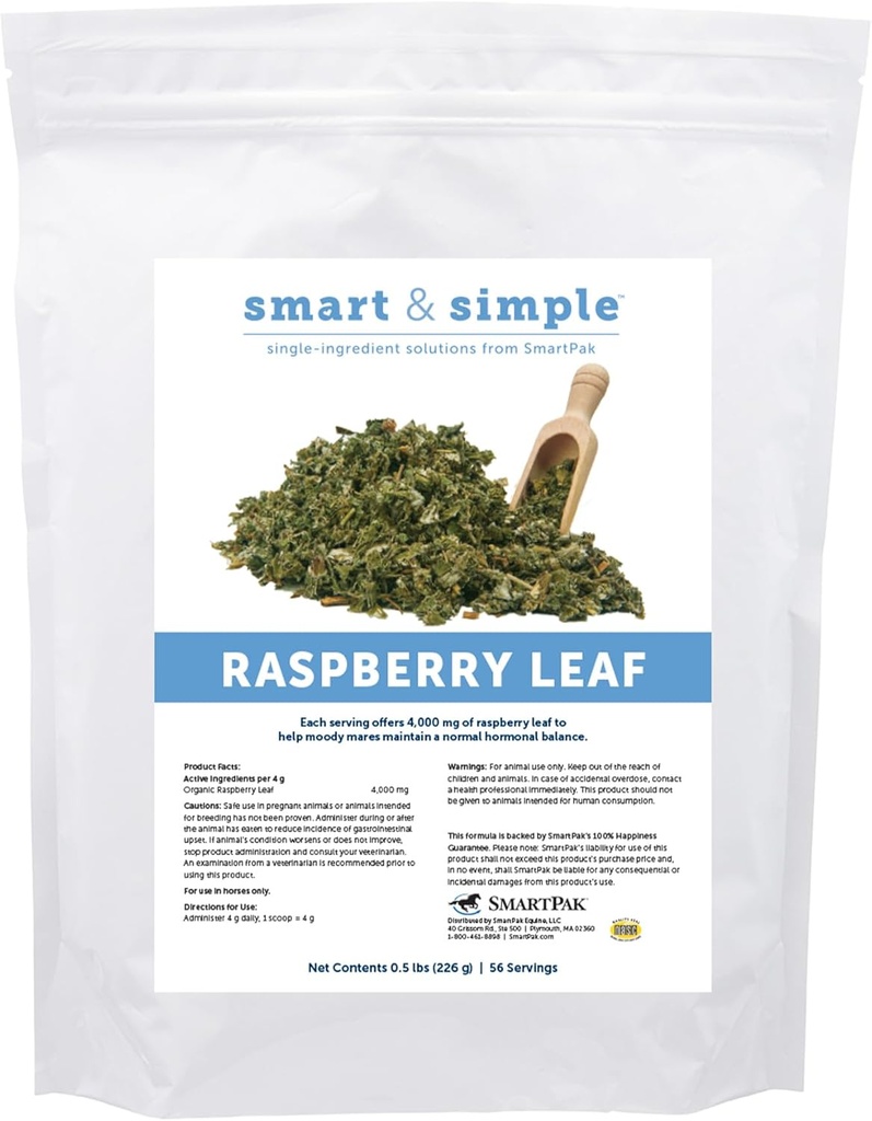 Smart & Simple Raspberry Leaf • 124; Horse Moody Mare Supplement • 124; Organic Whole Leaf • 124; Enkelt tilsætningsstof • 124; Equine Supplement • 124; 56 Servering • 124; 0, 5 lb Bag