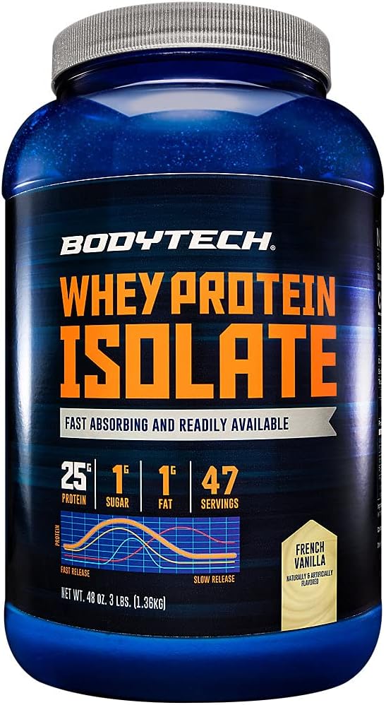 BODYTECH Whey Protein Isolate Powder - med 25 gram protein per servering & BCAA - Ideel til post- workout muskeltræning & vækst, Indeholder mælk & soja - Vanilla (3 Pund)