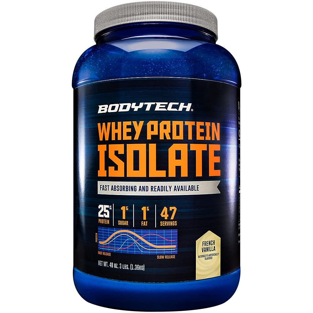 BODYTECH Whey Protein Isolate Powder - med 25 gram protein per servering & BCAA - Ideel til post- workout muskeltræning & vækst, Indeholder mælk & soja - Vanilla (3 Pund)