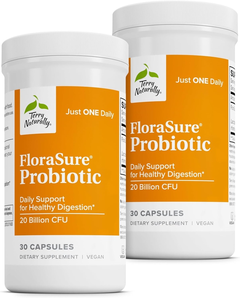 Terry naturligt FloraSure Probiotic - fordøjelse supplement til støtte mod lejlighedsvis Bloating & Support Gas Relief - Gut Health Support med Bifidobacterium Bifidum - 30 kapsler (pakke med 2)