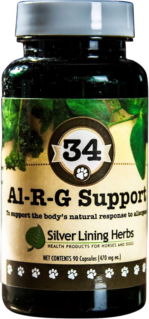 Sølv Lining urter 34 Canine Al- R- G - Urteallergi supplement til hunde - Naturlig Allergi Support til hunde - Øger en hund sund, normal og naturlig reaktion på allergener - 90 kapsler
