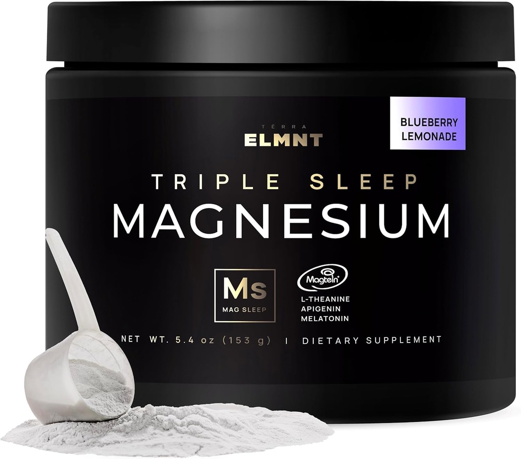 Triple Sleep Magnesium L- Threonate Powder w. Apigenin, L- Theanin + Melatonin - Magtein Magnesium L Threonate Supplement - High Strength Magnesium for Deep Sleep & Calm Natural Sleep Aid til voksne