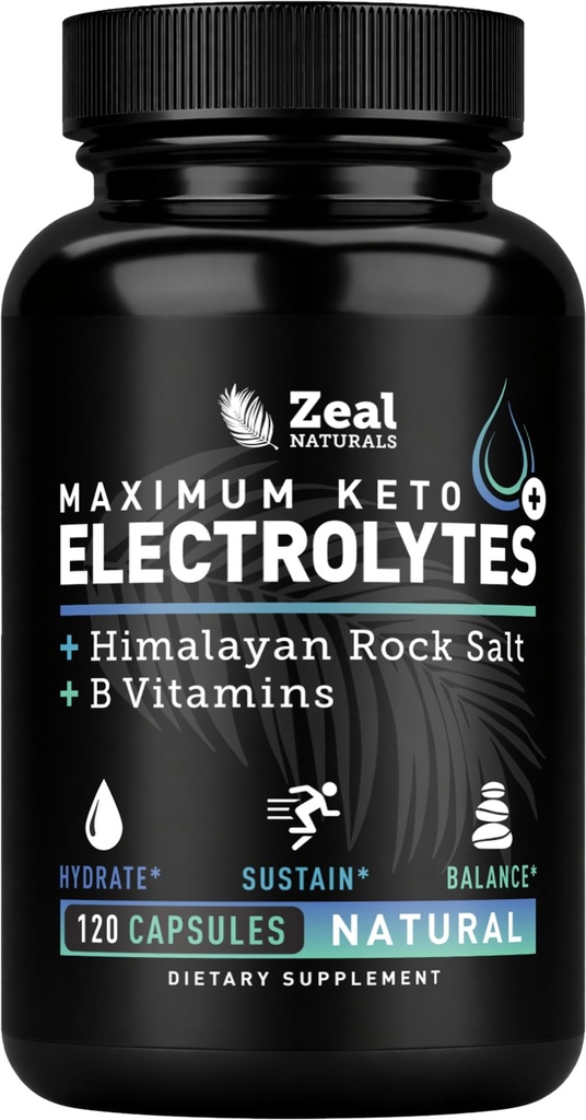 Keto Electrolyte Supplement (120 kapsler) Maksimum Keto Electrolytes Supplements Pills w Pink Himalayan Salt, B Vitamin, Magnesium og Kalium Supplement - Salt Pills & Electrolyte Tablets