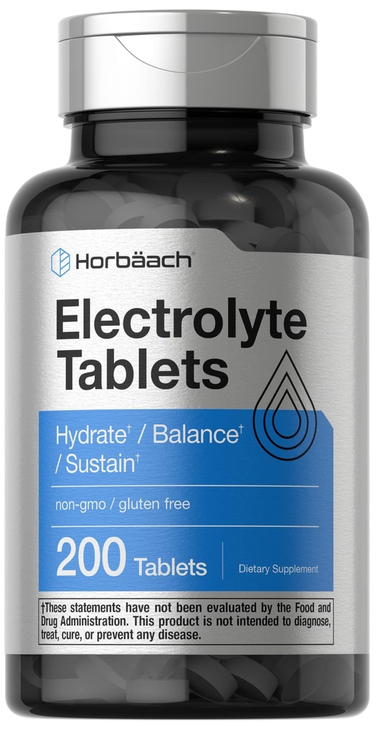 Horbäach Electrolyte Tablets against 124; 200 Grev 124; Vegetarian against 124; Keto-Friendly against 124; Non- GMO, og Gluten Free Hydration Supplement