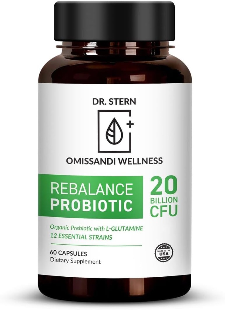 BIO- VÆSENTLIGE, Rebalance Probiotisk tillæg - Dr. Ian Stern Formuleret - for Superior fordøjelse & Immunitet - W / Organic Prebiotic & L- Glutamin - 20 milliarder CFU - 60 kapsler