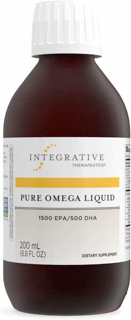 Integrative Therapeutics Pure Omega Liquid - Fish Oil Supplement for Nutritional Support - Support Heart Health * - Ingen Fishy Burps - Sustainable Sourced - Dairy- Free - Lemon, 6.8 fl oz (40 Servere)