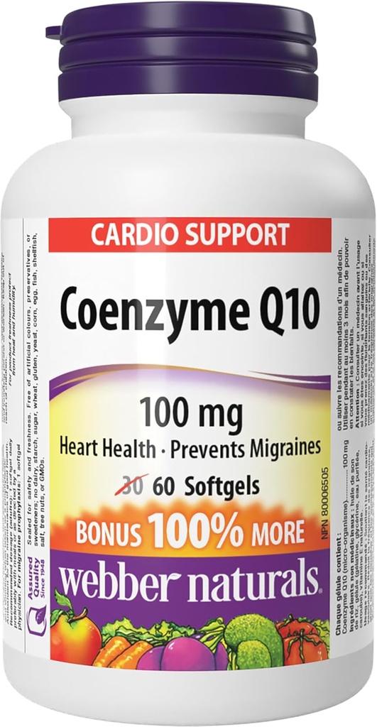Webber Naturals Coenzyme Q10 100 mg, 60 softgels