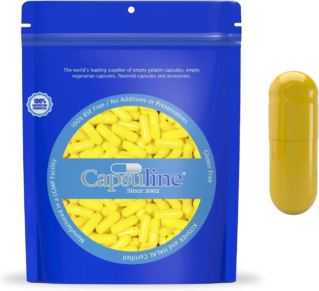 Capsulin Farvet Størrelse 0 Tom Gelatine Kapsler Gul / Gul 5000 Tæller # 124; Kosher & Halal Certified # 124; Gluten Free