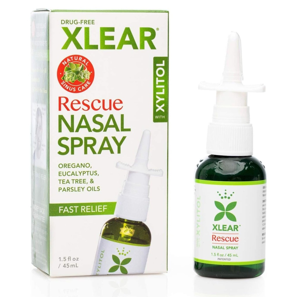 Xlear Rescue Natural Nasal Spray med Xylitol, Oregano og Tea Tree, 1,5 fl oz (Pack of 1)