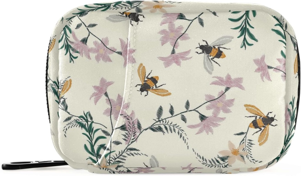 Floral Honey Bee Pill Box 7 Day Pill Case Rejser Pill Organizer Bag med lynlås Portable ugentlige sag Kompakt størrelse for vitamin supplement Holder