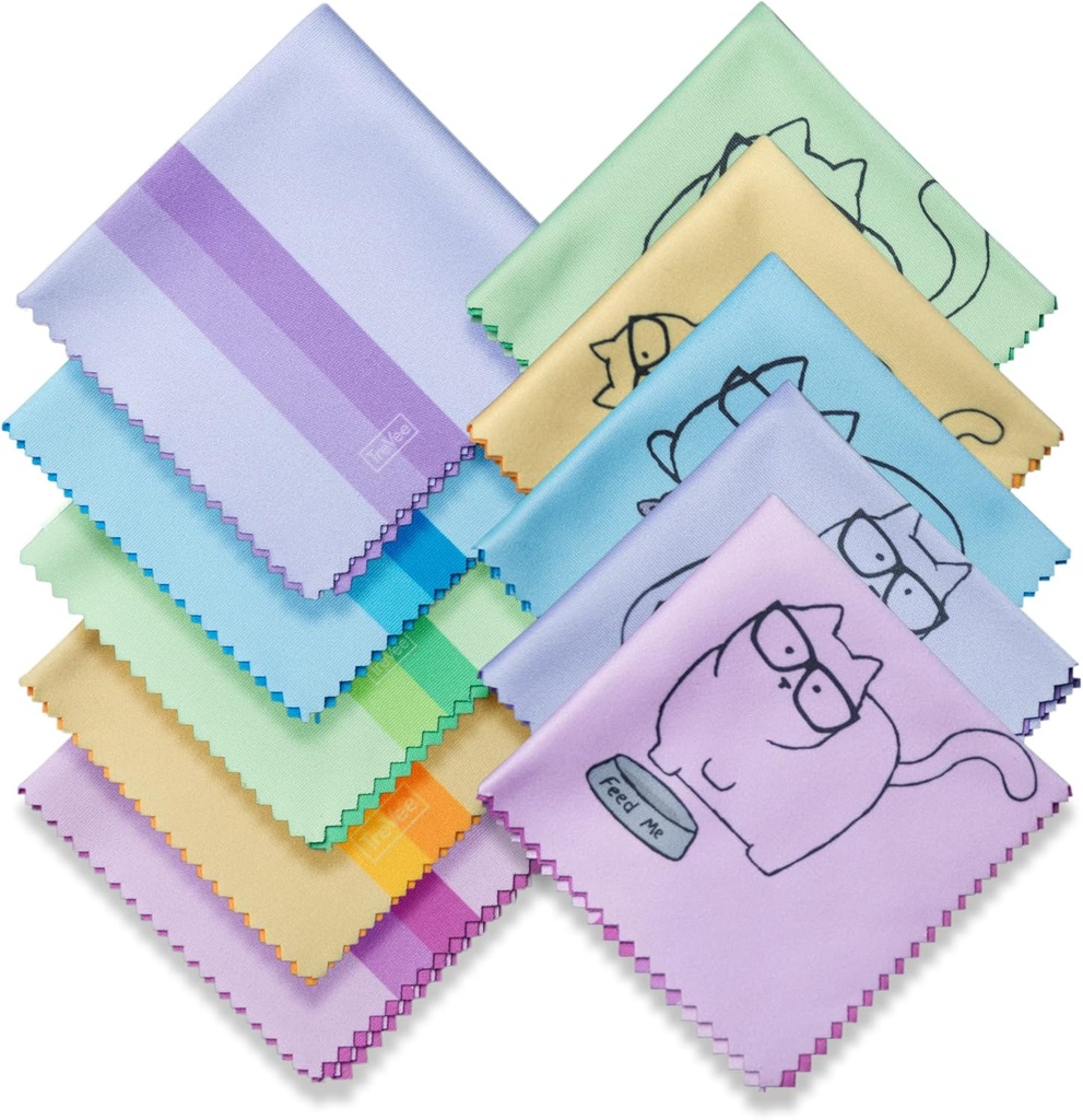 10 Pack Cute Kitty Cat Design Multikolor Mikrofiber Rengøring Klude til Rengøring Eyeglasses Lenses Solbriller og Cell Phone Beautifully Designer Farver Blå Pink Gul Purple Green Cloth Tråde