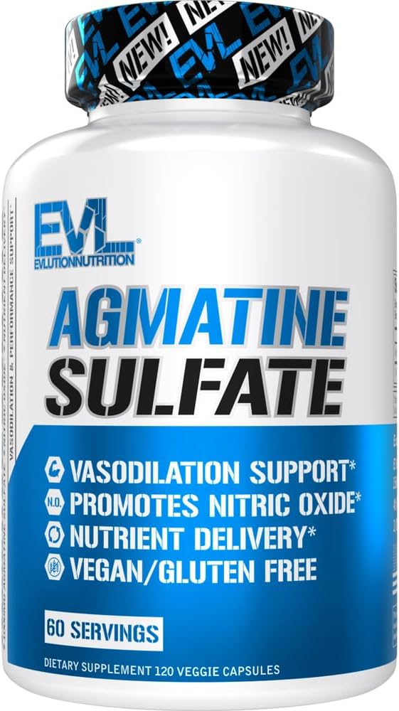 Evolution Nutrition Agmatine Sulfate Nitrogenoxid Kapsler - Høj styrke Agmatine Sulfate Nitrogenoxid Supplement for høj intensitet Pumper Muskelvækst Inddrivelse og ydeevne - 60 Servering