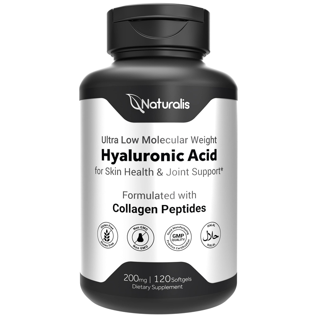 Naturalis Hyaluronsyre 200mg, 10x Bedre Absorption Ultra Lav Molekulær Vægt med Collagen, Biotin, Selenium & E-vitamin