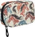 Fustylead Hand Draw Retro Farverige Horse Heads Pill Organizer til purse, Ugentlig Bærbar Pill Box med lynlås til opbevaring Vitaminer Fisk Olier Medicin Kosttilskud