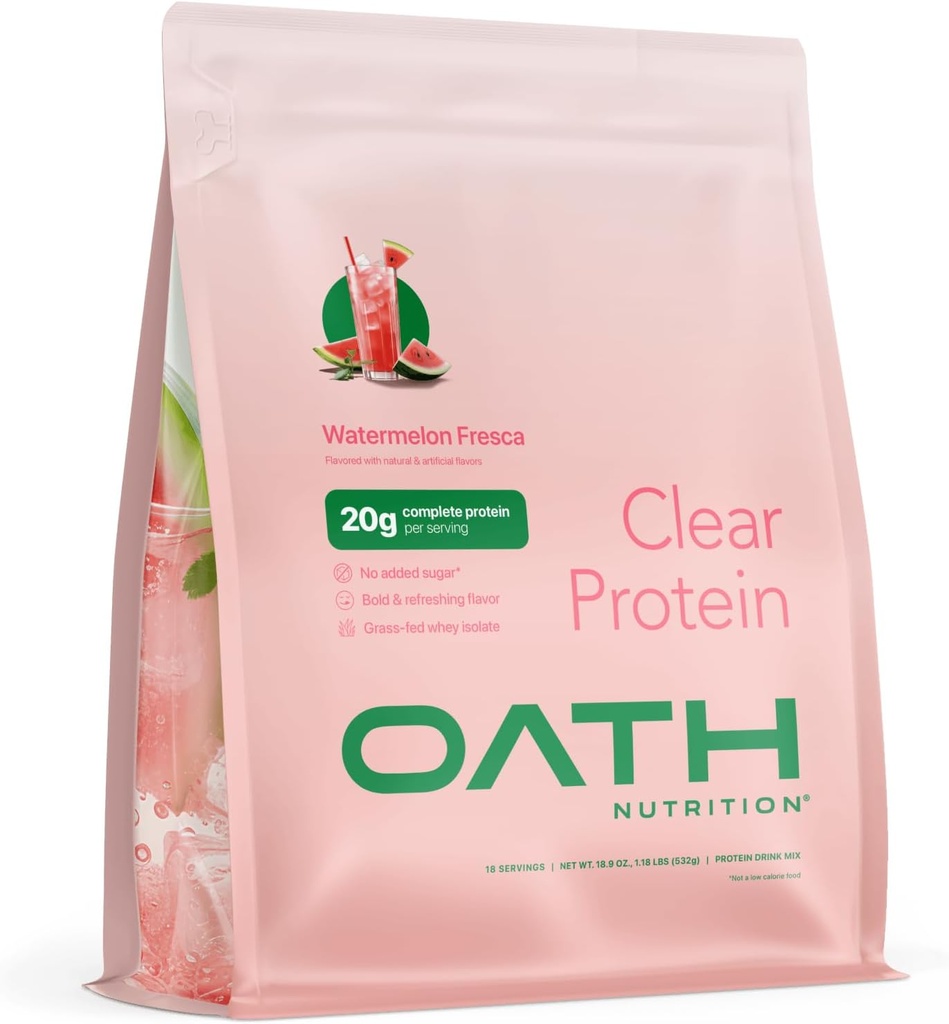 Eath Nutrition Clear Whey Isolate Protein Powder, Watermelon Fresca, 20g Complete Protein per servering, Ingen tilsat sukker, Grass- Fed, 18 Serveringer
